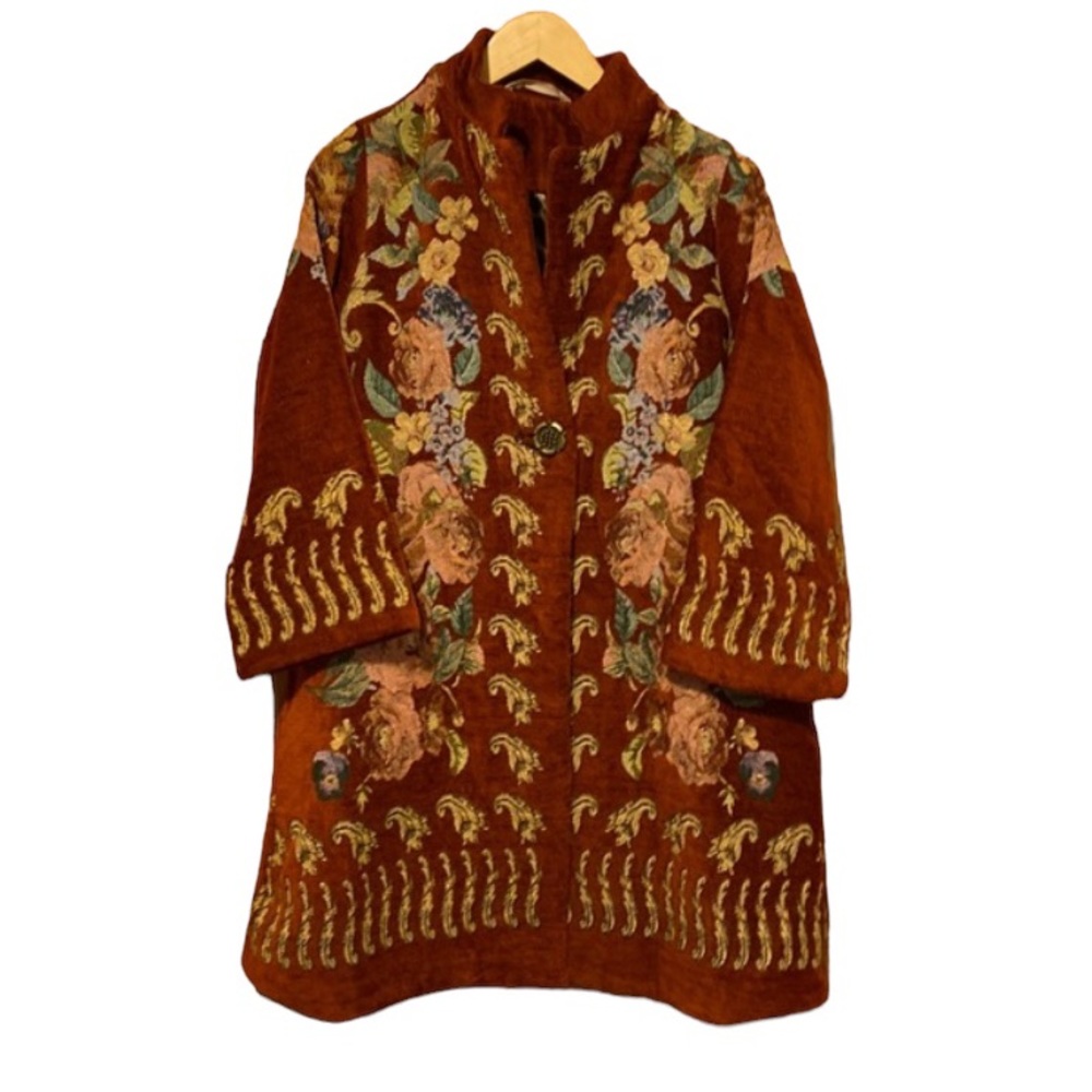 Soft Surroundings Floral Embroidered Jacket - Rich Brown